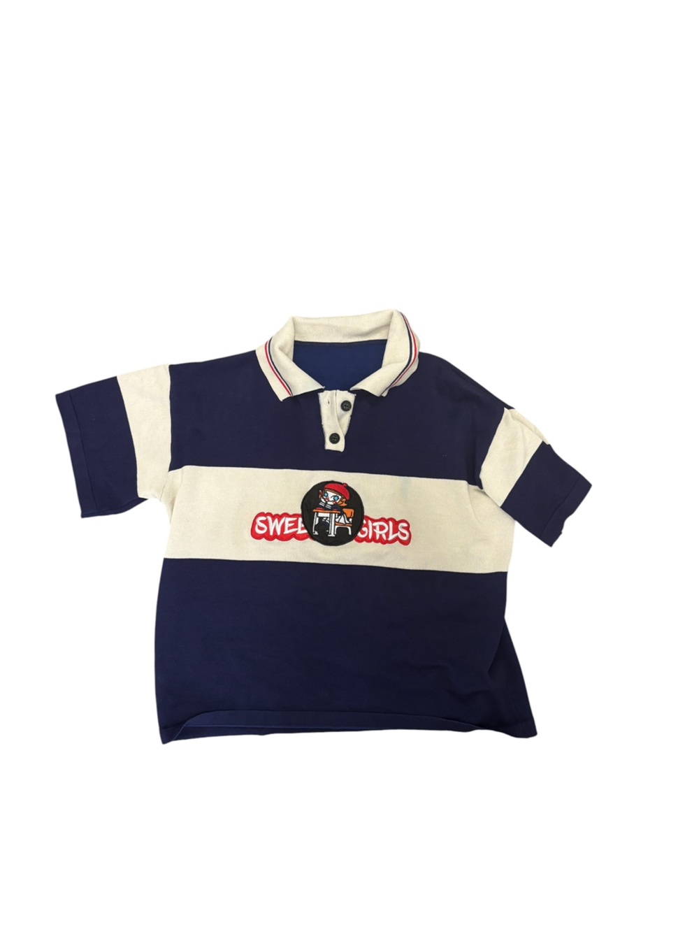 ✨ vintage navy blue and white colorblock polo shirt  "Sweet Girls" graphic patch